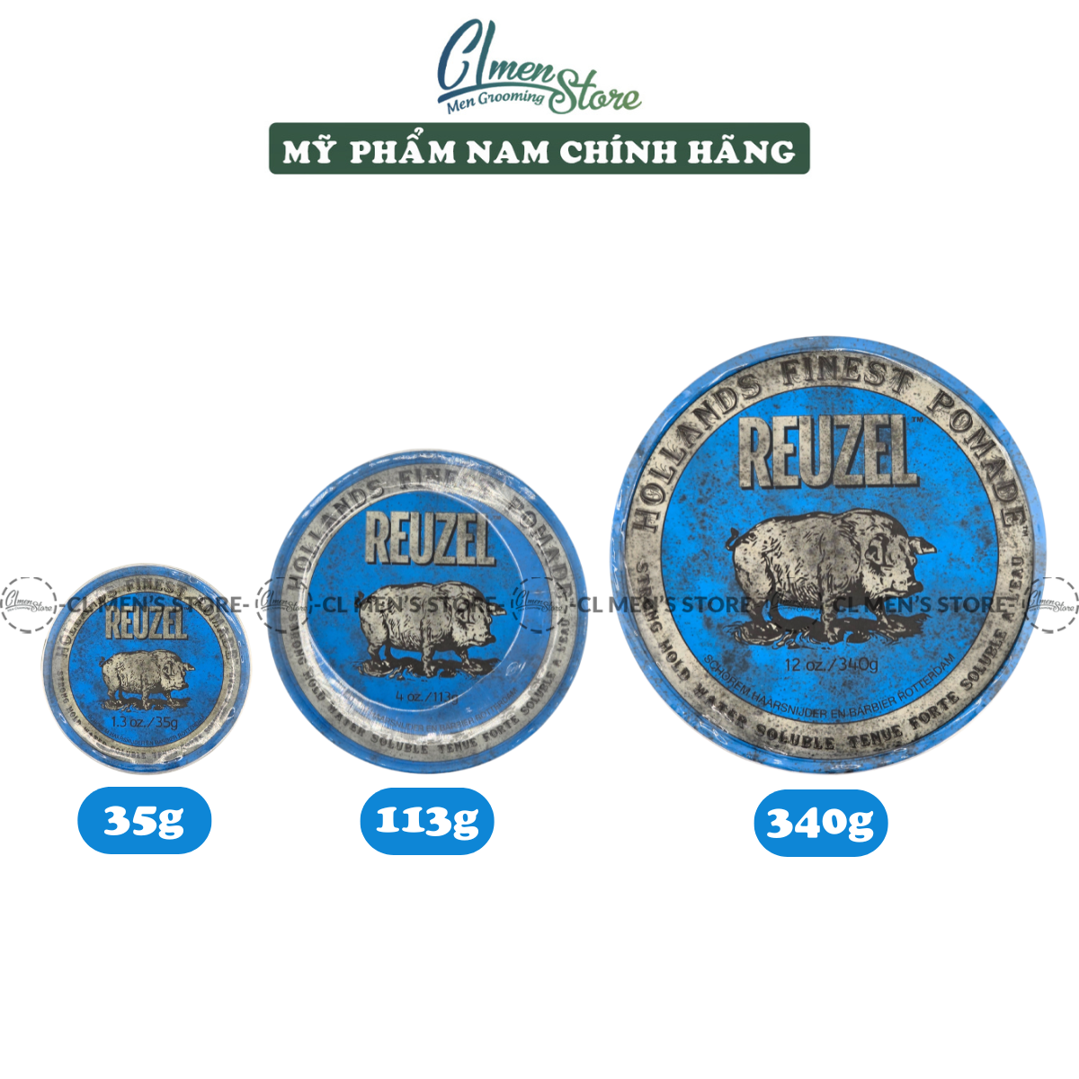 Pomade tạo kiểu tóc reuzel blue pomade heo xanh - 35g - 113g - 340g