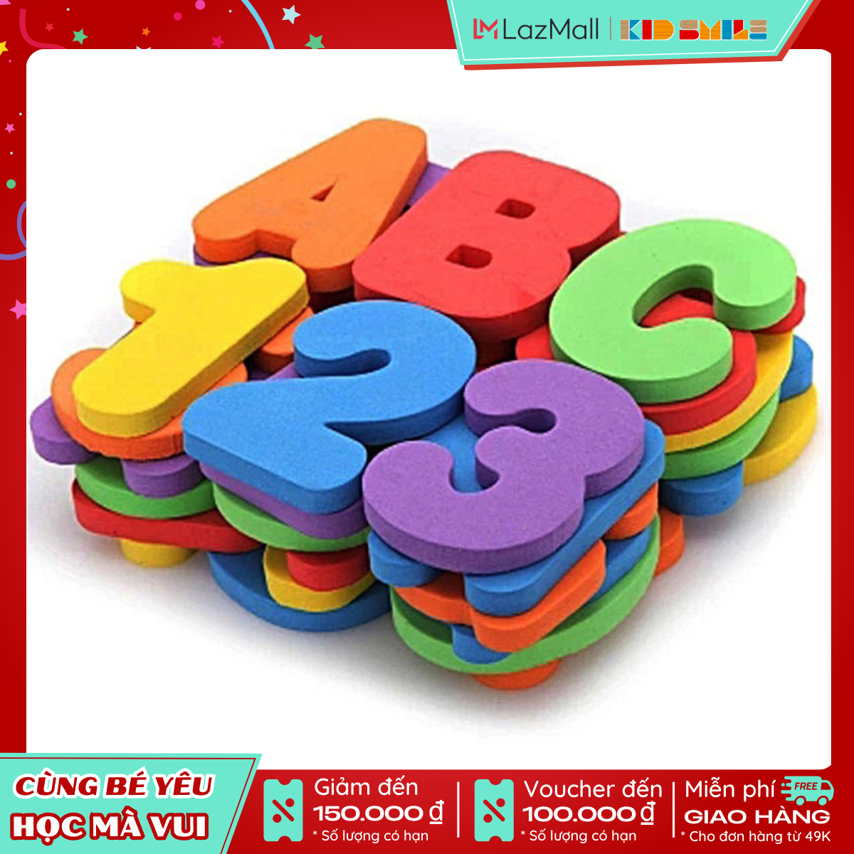 Đồ Chơi Nhà Tắm Trẻ Em Bộ 26 Chữ Cái Tiếng Anh Và Số Đếm , 26 Hình Thông Minh Bằng Xốp Nhiều Màu Sắc Cho Bé Từ 1 Đến 4 Tuổi  - DOZKIDZ