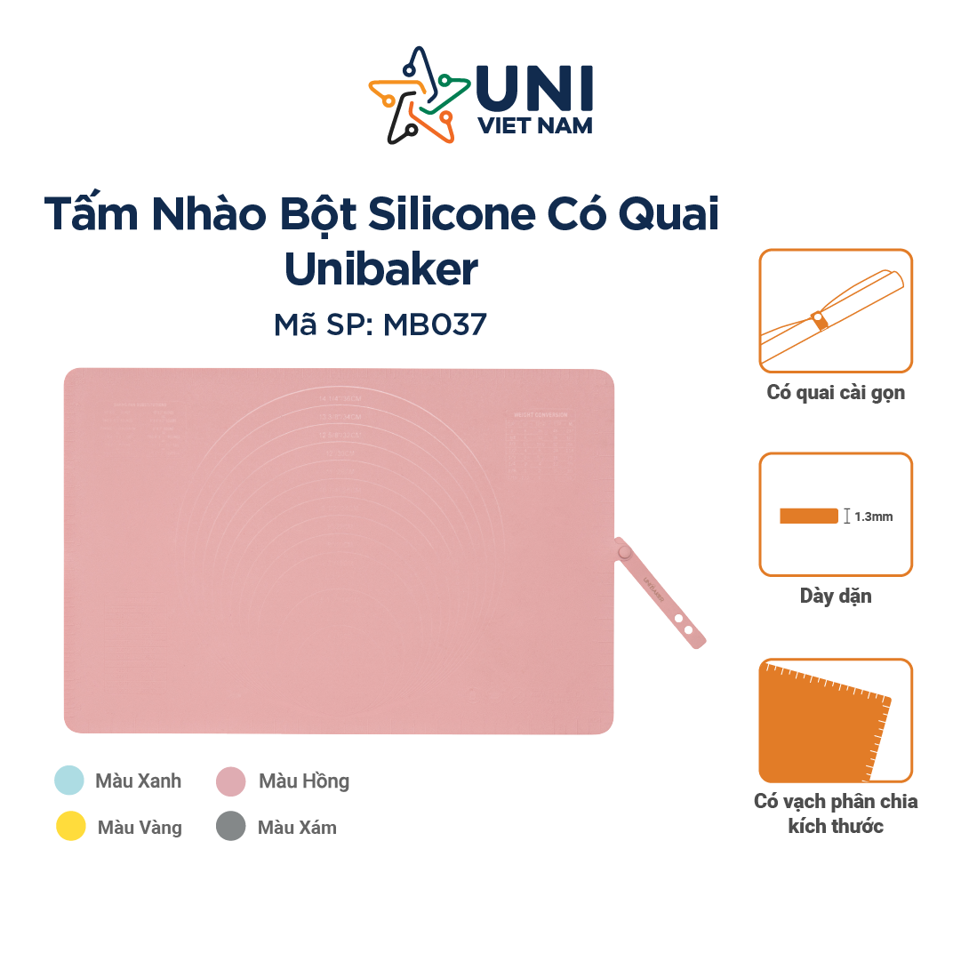 Thảm nhào bột Silicon Unibaker MB037