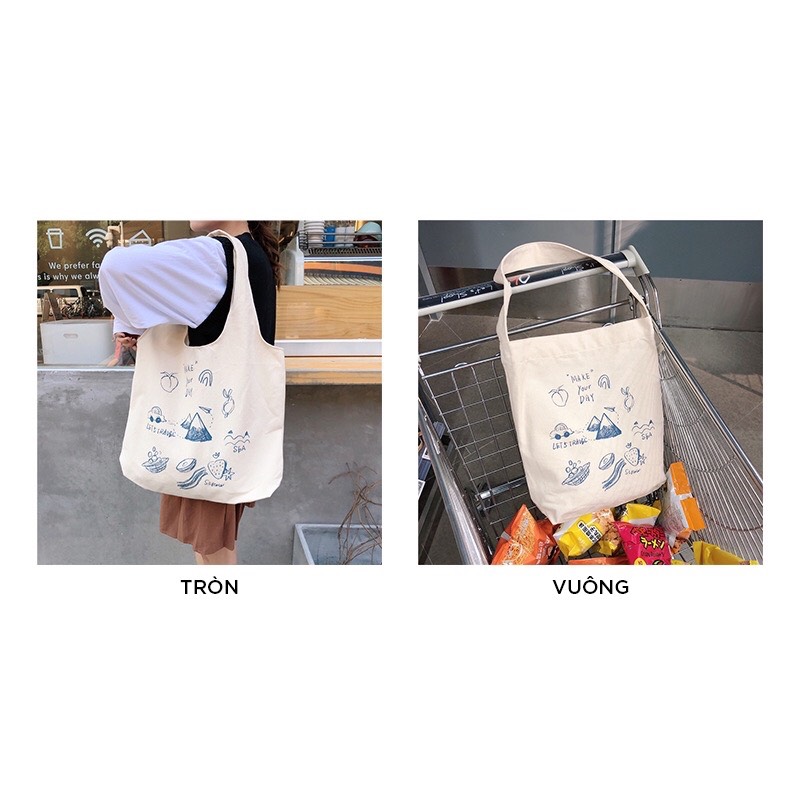 Túi vải canvas đựng đồ túi tote in hình hoa quả siêu hot tặng quà xinh