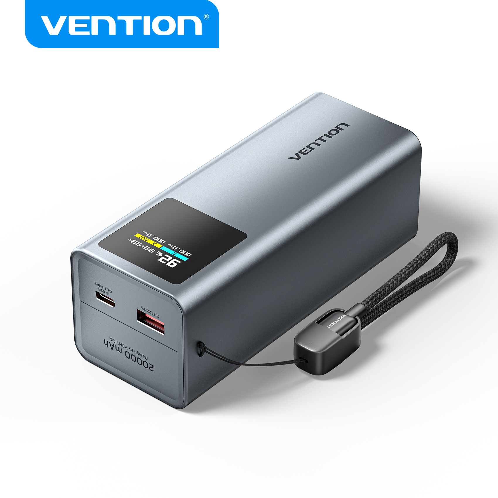 Vention 20000mAh 100W Sạc Dự Phòng - Màn Hình Màu TFT Thông Minh - Sạc Laptop Gaming Creator - 3 Cổng 2C1A - Hàng Chính Hãng