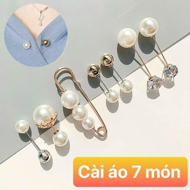Set 7 trâm, ghim cài áo giả ngọc trai
