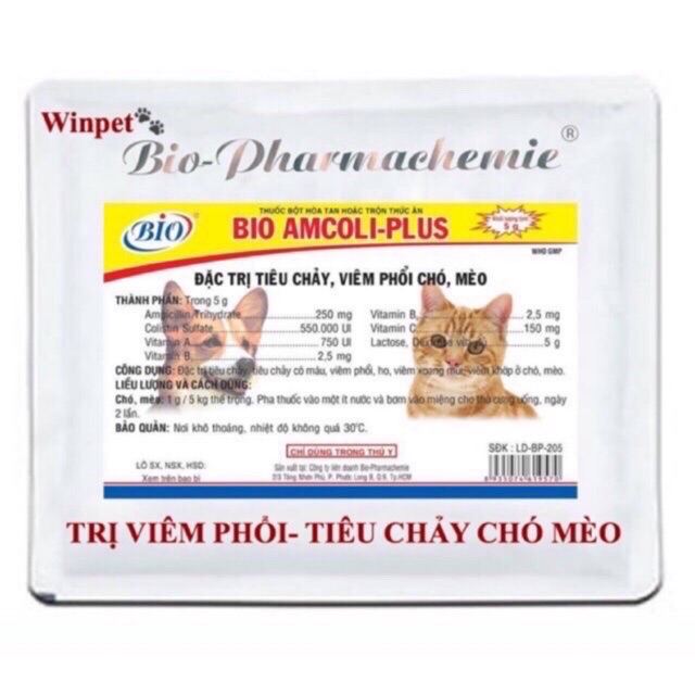 2 gói bột bio pharmachemie tương trợ tiêu hóa và các con phố hô hấp cho pet chó mèo gói 5g