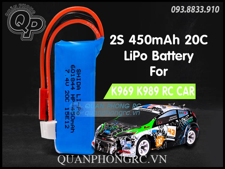 Pin 450mAh 2S 20C 7.4V LiPo Battery For WLtoys K969 K989 RC Cars