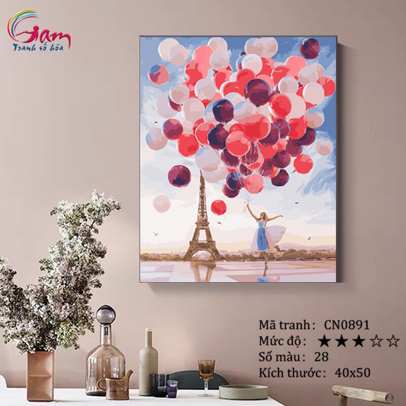 Tranh số hóa tự tô màu Gam - Tranh vũ điệu Paris tháp Eiffel CN0891