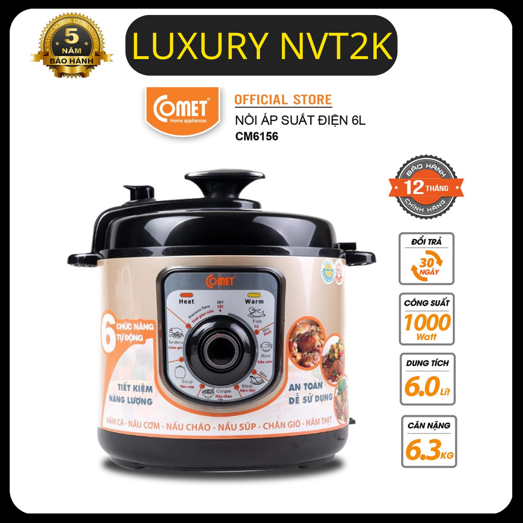 Nồi áp suất điện nắp rời comet - cm6156 6l - hàng chính hãng - bảo hành 12 tháng