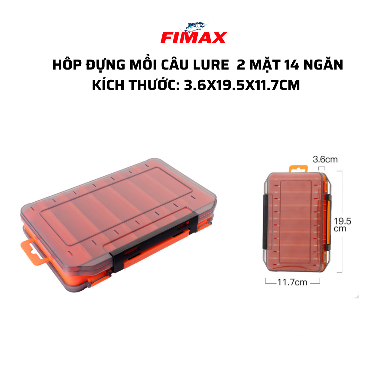 Hộp đựng mồi và phụ kiện câu lure 2 mặt 14 ngăn cao cấp kích thước 27x17cm, Hộp đựng mồi câu lure, hộp đựng mồi lure, mồi câu cá, hộp đựng phụ kiện câu cá