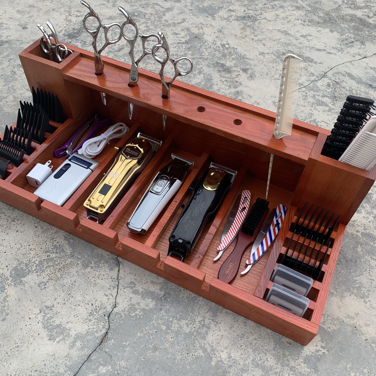 khay gỗ đựng tông đơ và dụng cụ làm tóc-1 tầng-  shop chuyên đồ nghề làm tóc