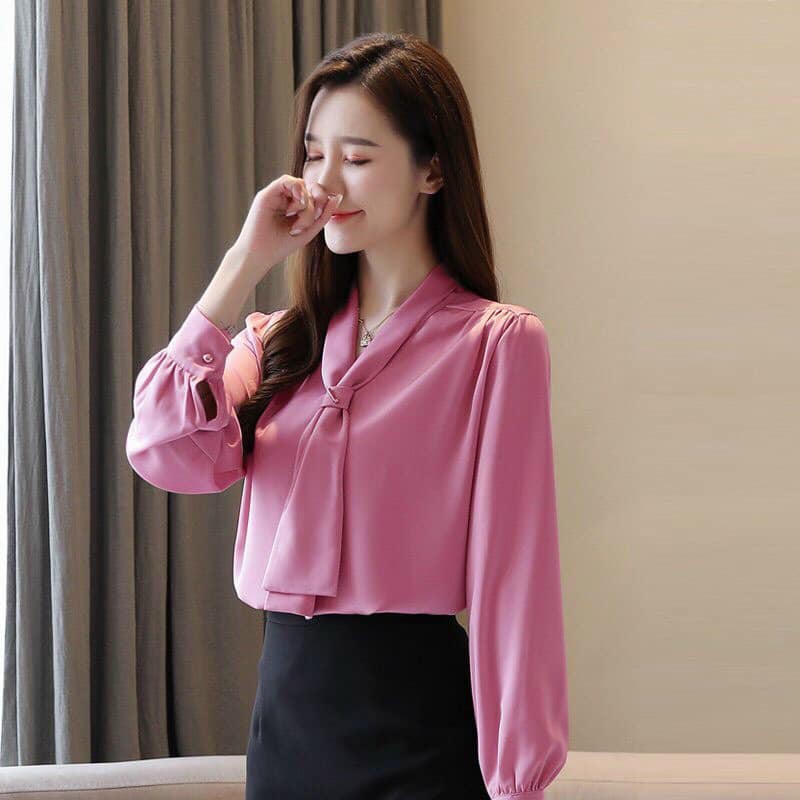 Áo sơ mi công sở cột nơ tay voan