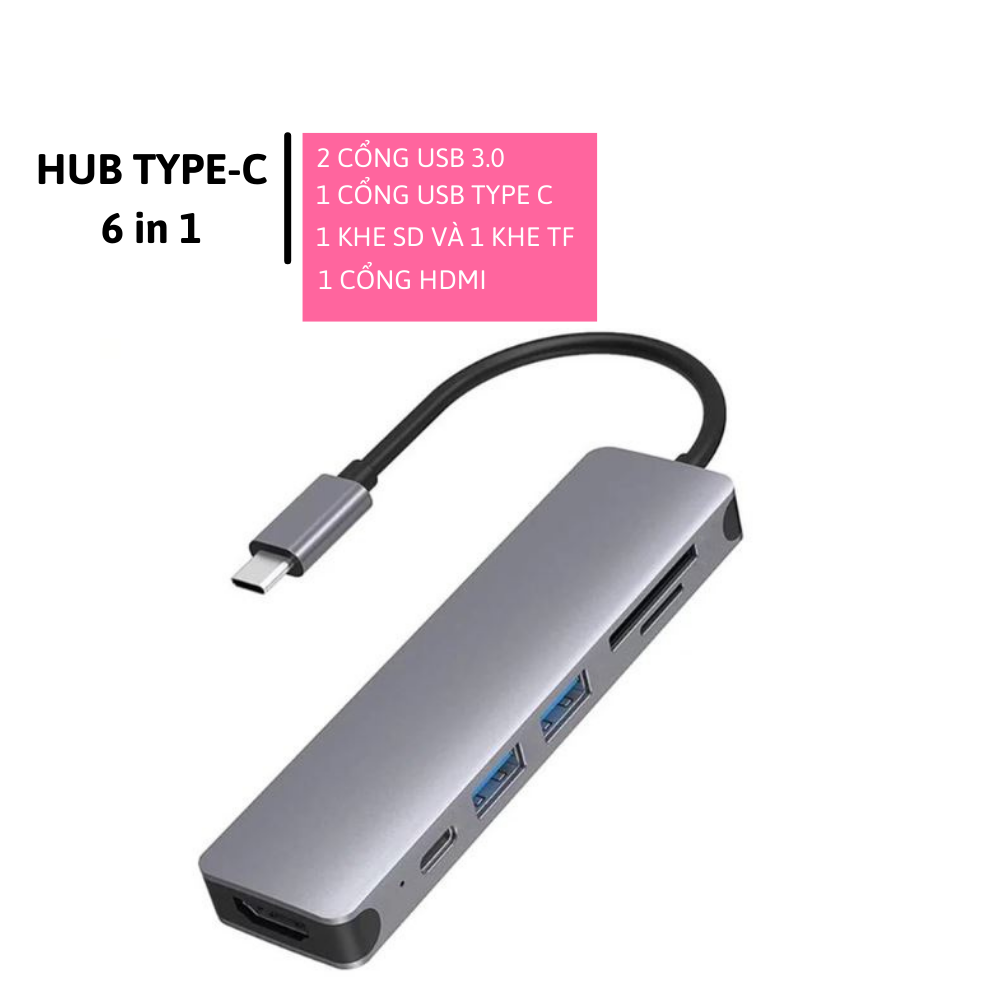 Hub chuyển đổi type c 6 trong 1 jvj 6 trong 1 đa năng cổng chuyển đổi chia cổng usb 3.0 tốc độ 500mb/s sd, tf, 4k,hdmi