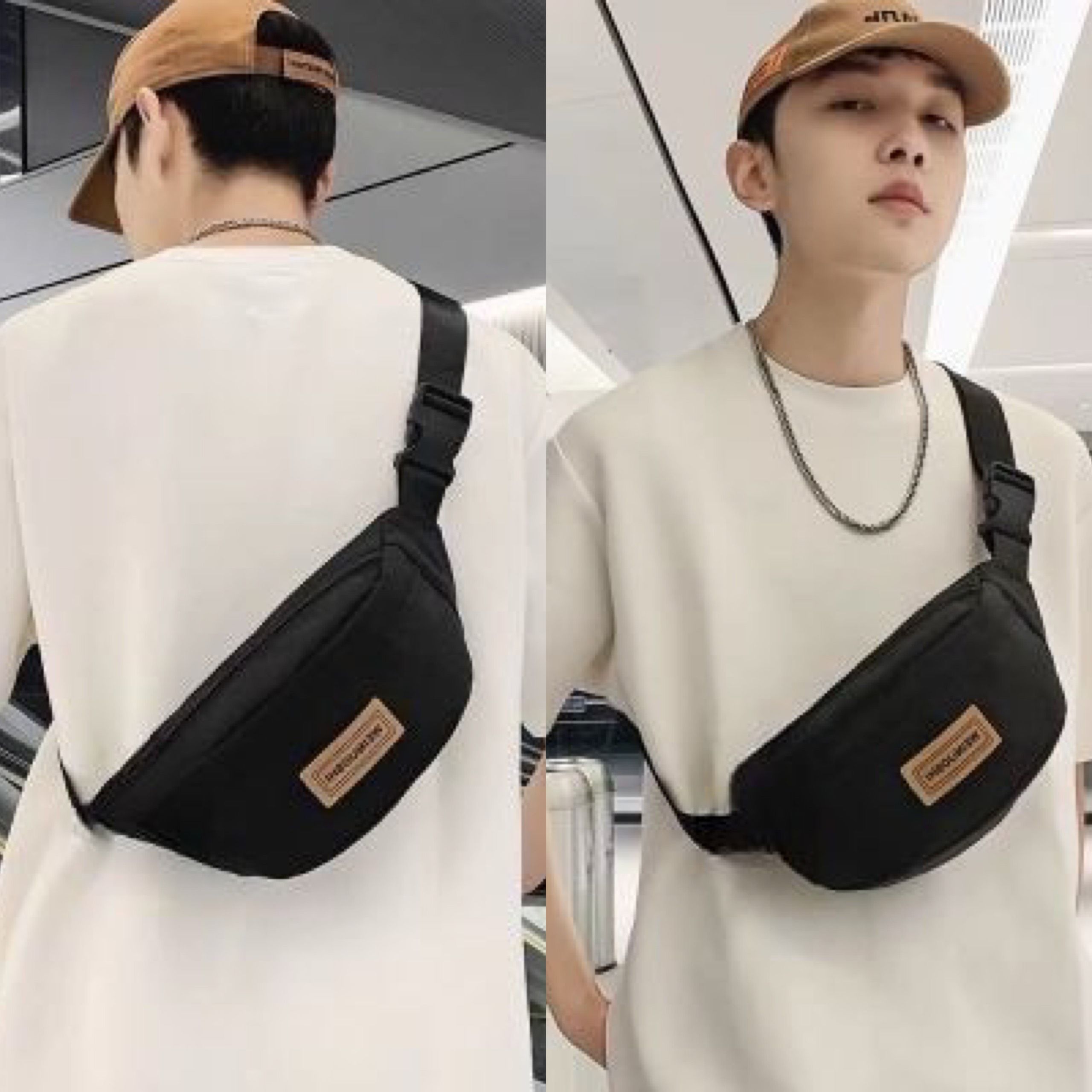 Túi đeo chéo thời trang 3 ngăn, túi bao tử canvas đeo ngực cá tính
