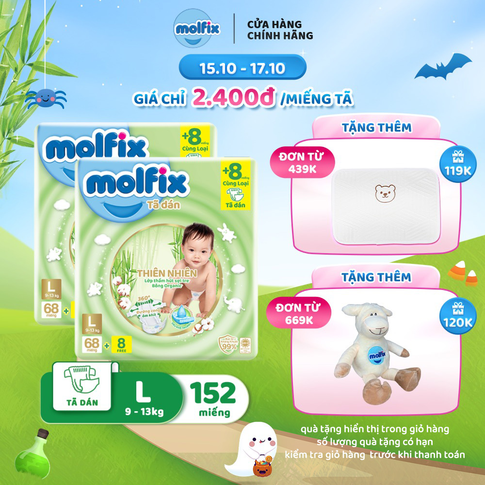 Combo 2 Tã/bỉm dán Moflix Thiên nhiên Super Jumbo L  - 2 Gói, 152 miếng