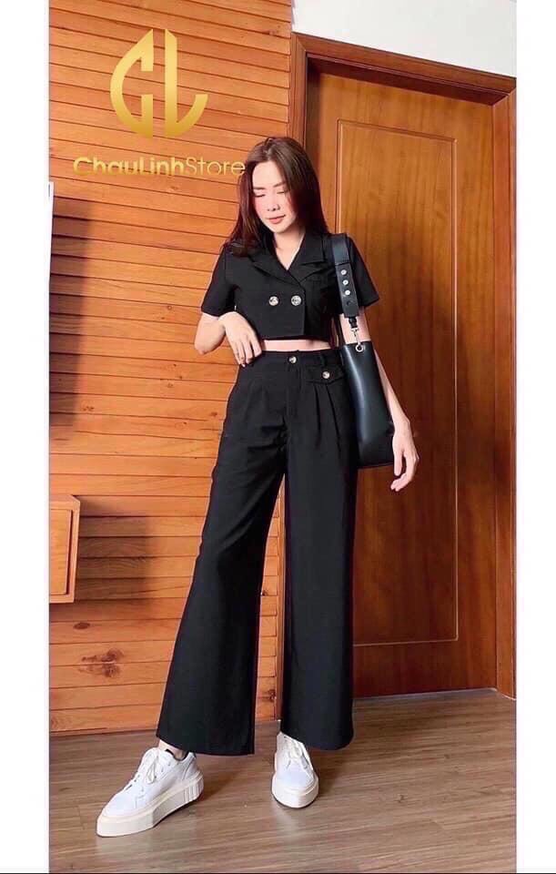 [HCM]Set bộ quần áo siêu phẩm áo crop vest quần ống rộng