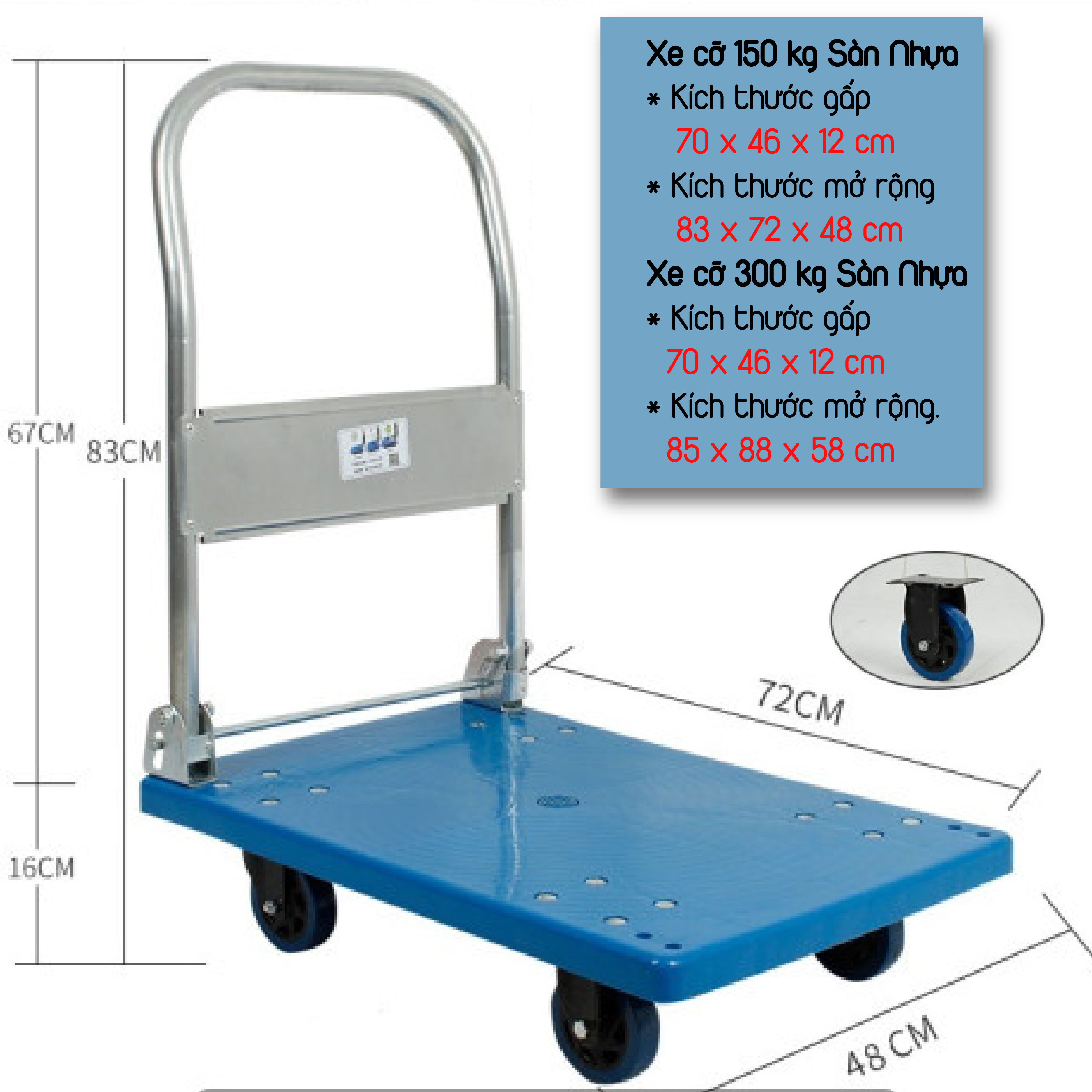 Xe kéo tay đa năng 4 bánh gấp gọn tải trọng lớn -xkt03