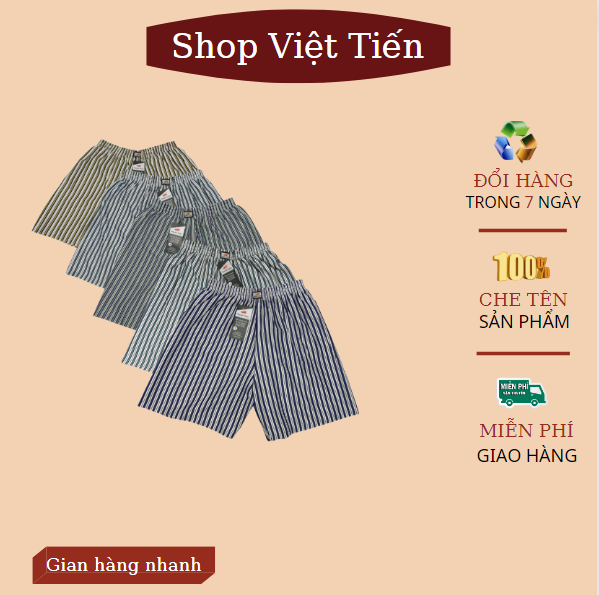 Set 05 quần đùi Nam mặc nhà kẻ sọc,được may từ chất liệu thun cotton 100% co giãn 4 chiều,thoáng mát,thấm hút mồ hôi,với thiết kế đơn giản hợp thời trang,hàng Việt Nam VT-52 Việt Tiến
