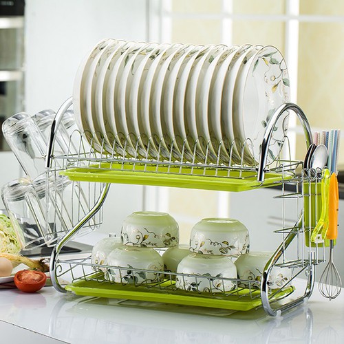 Kệ đựng chén dĩa inox 2 tầng hình chữ s kệ đựng chén dĩa inox 2 tầng chữ s, kệ úp chén bát
