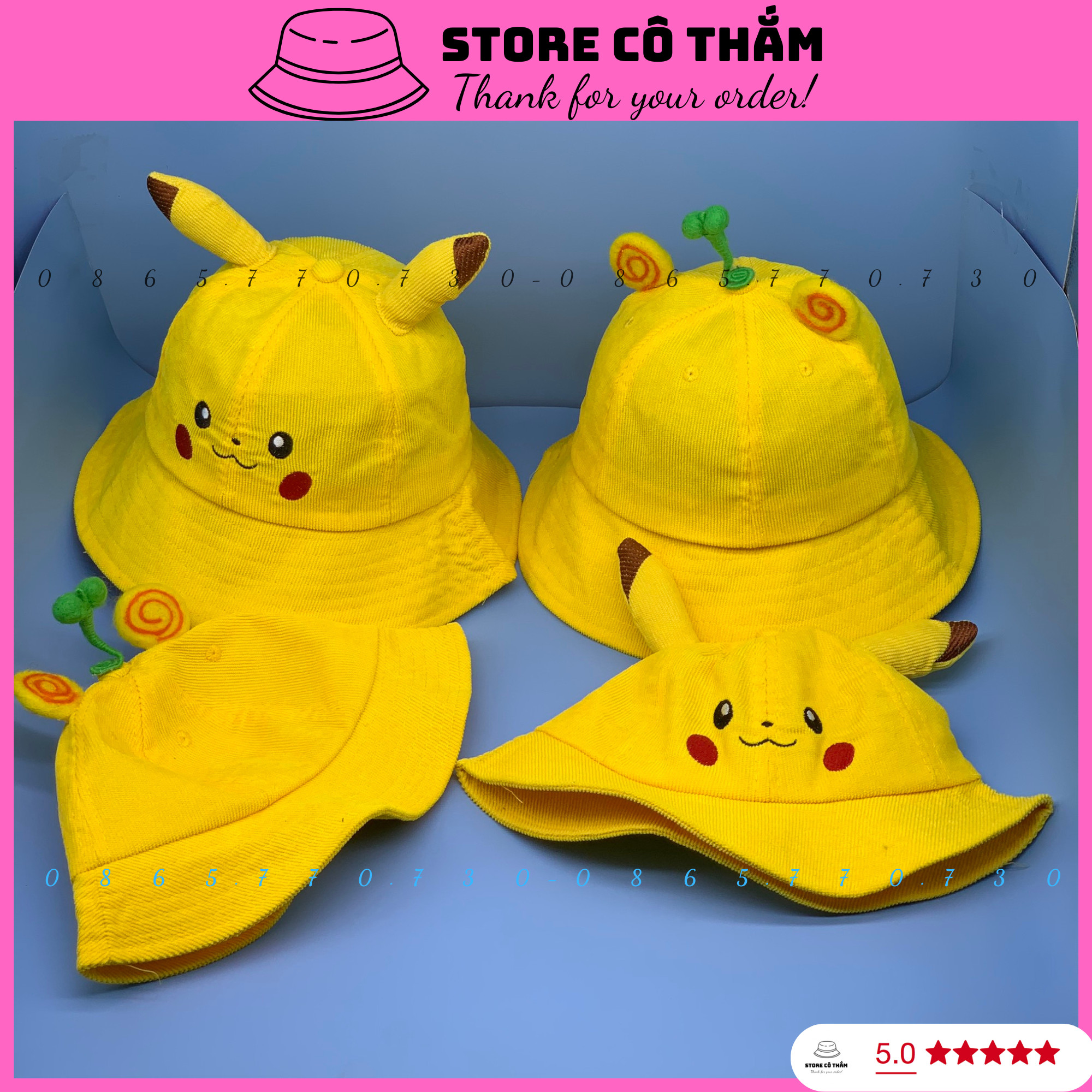 Mũ bucket mầm cây nón rộng vành pikachu dành cho bé và người lớn chất qc dày
