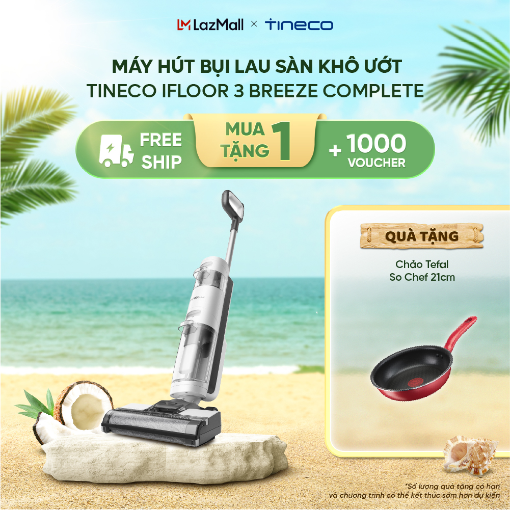 Máy hút bụi lau sàn khô và ướt Tineco IFloor 3 Breeze Complete-Tặng kèm nước lau sàn Tineco 330ml - Bản quốc tế - BH 12 Tháng