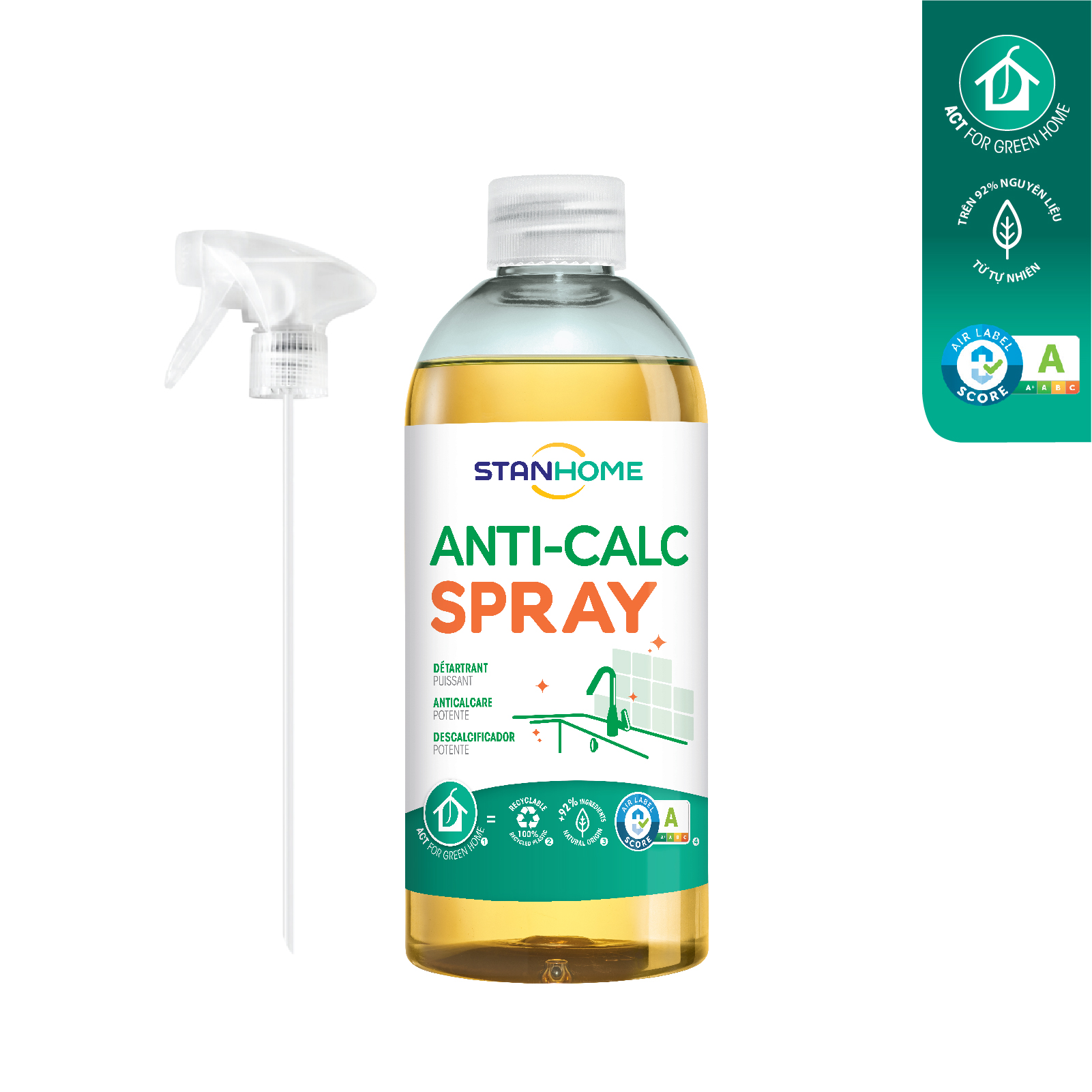 Xịt làm sạch cặn canxi, nước cứng chuyên sâu Stanhome ANTI CALC tiêu chuẩn Air Label Score 500ml/chai