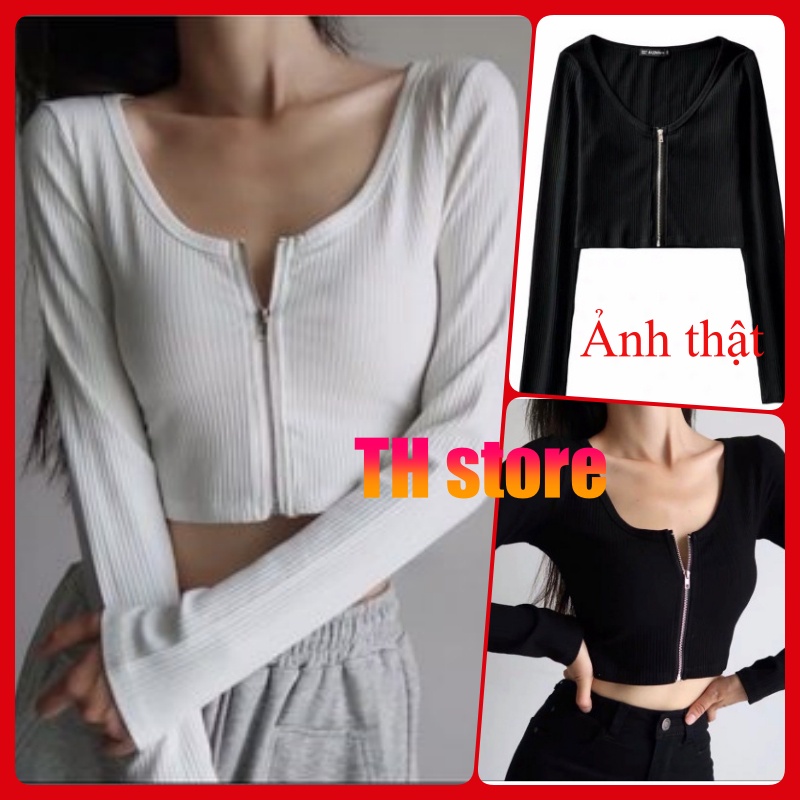 [HCM]Áo croptop tay dài khóa kéo