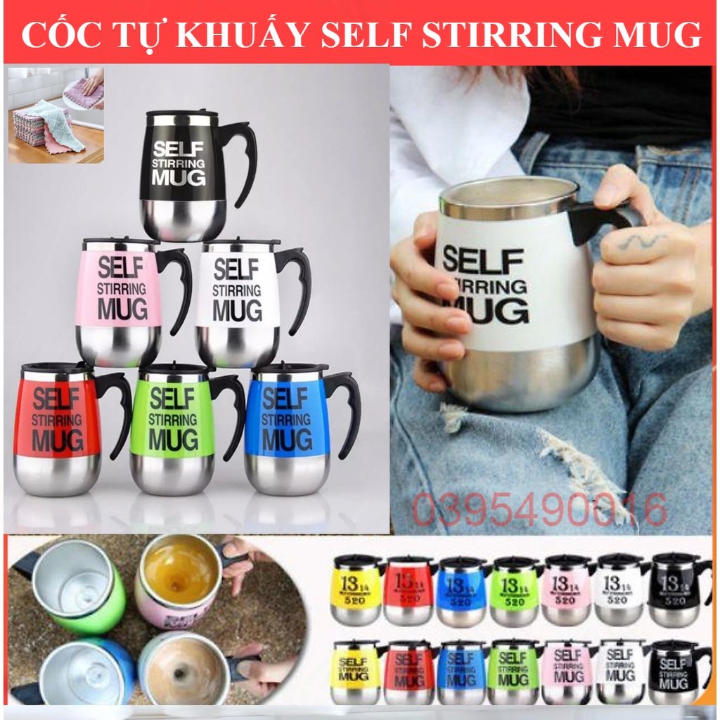 Cốc tự khuấy self stirring mug, dùng pha đồ uống tự động inox giữ nhiệt đa năng - pha cafe ,trà, ngủ cốc dễ dàng