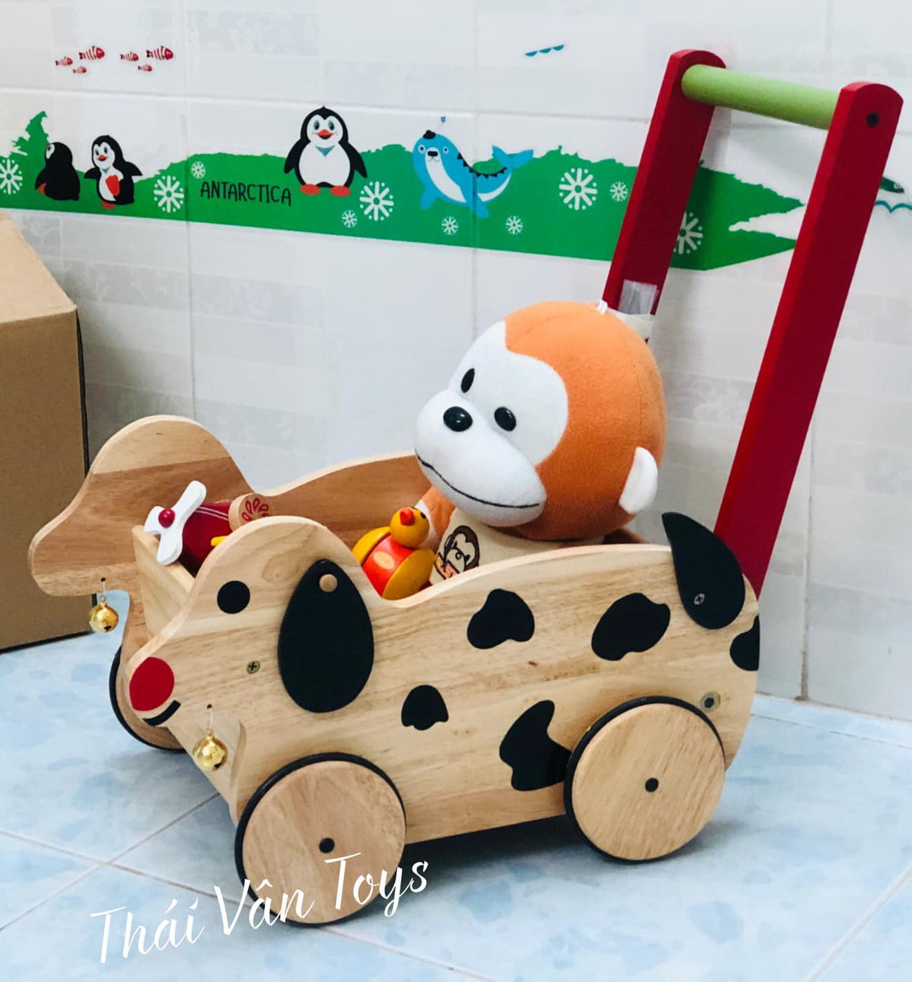 Bộ đồ chơi xe chó chở đồ chơi bằng gỗ cho bé | Đồ chơi gỗ xe đẩy dễ thu7o7ngn | Xe đồ chơi bằng gỗ Việt Nam