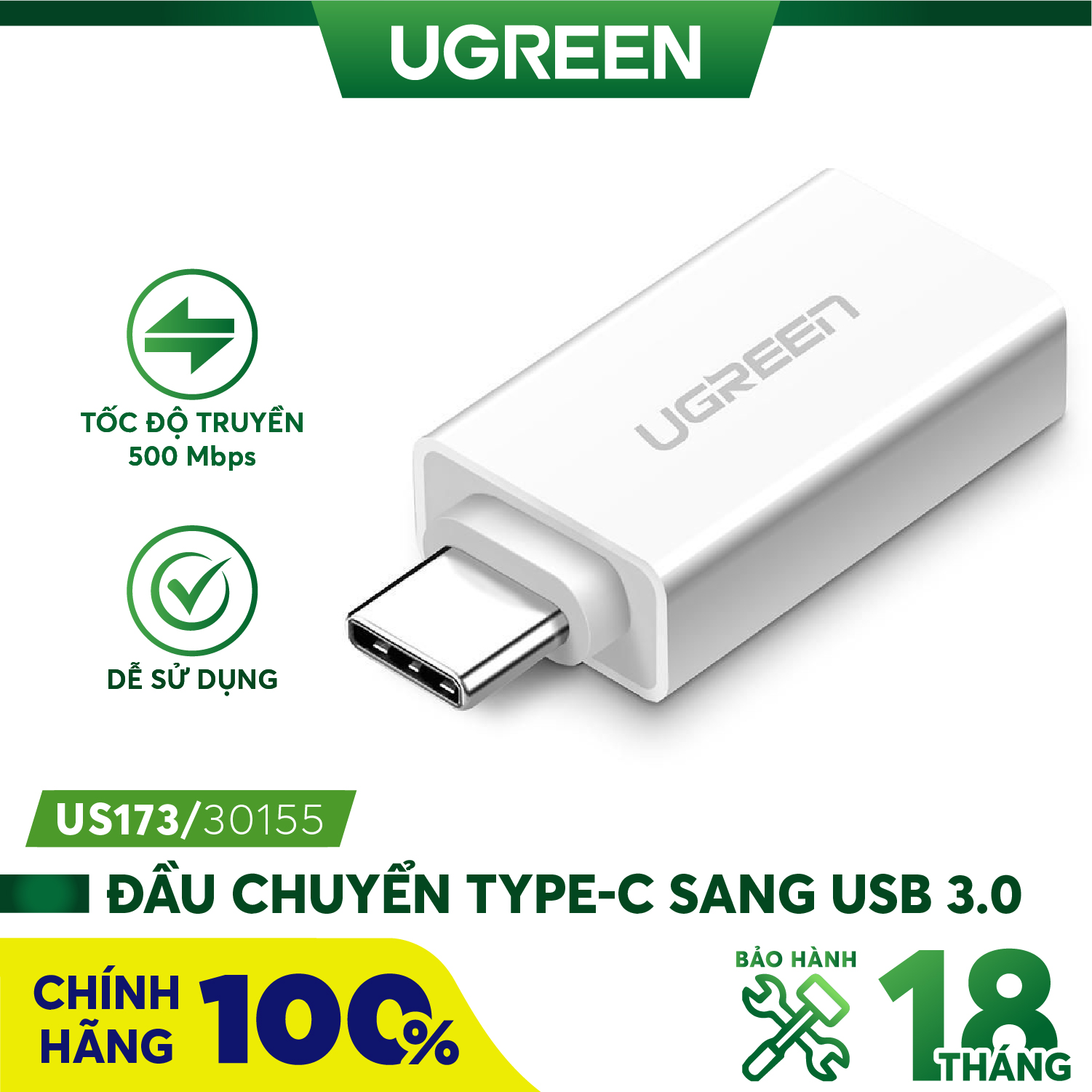 Đầu chuyển đổi usb type-c to usb 3.0 ugreen 30155 chính hãng