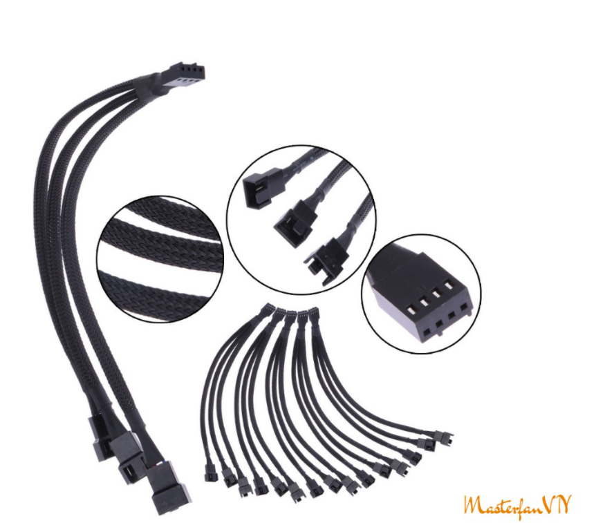 Dây cáp hub chia nguồn fan 1 ra 2, 3, 5, 10 cổng 4pin điều tốc PWM - Mở rộng chân cắm fan case, dây bọc lưới siêu bền