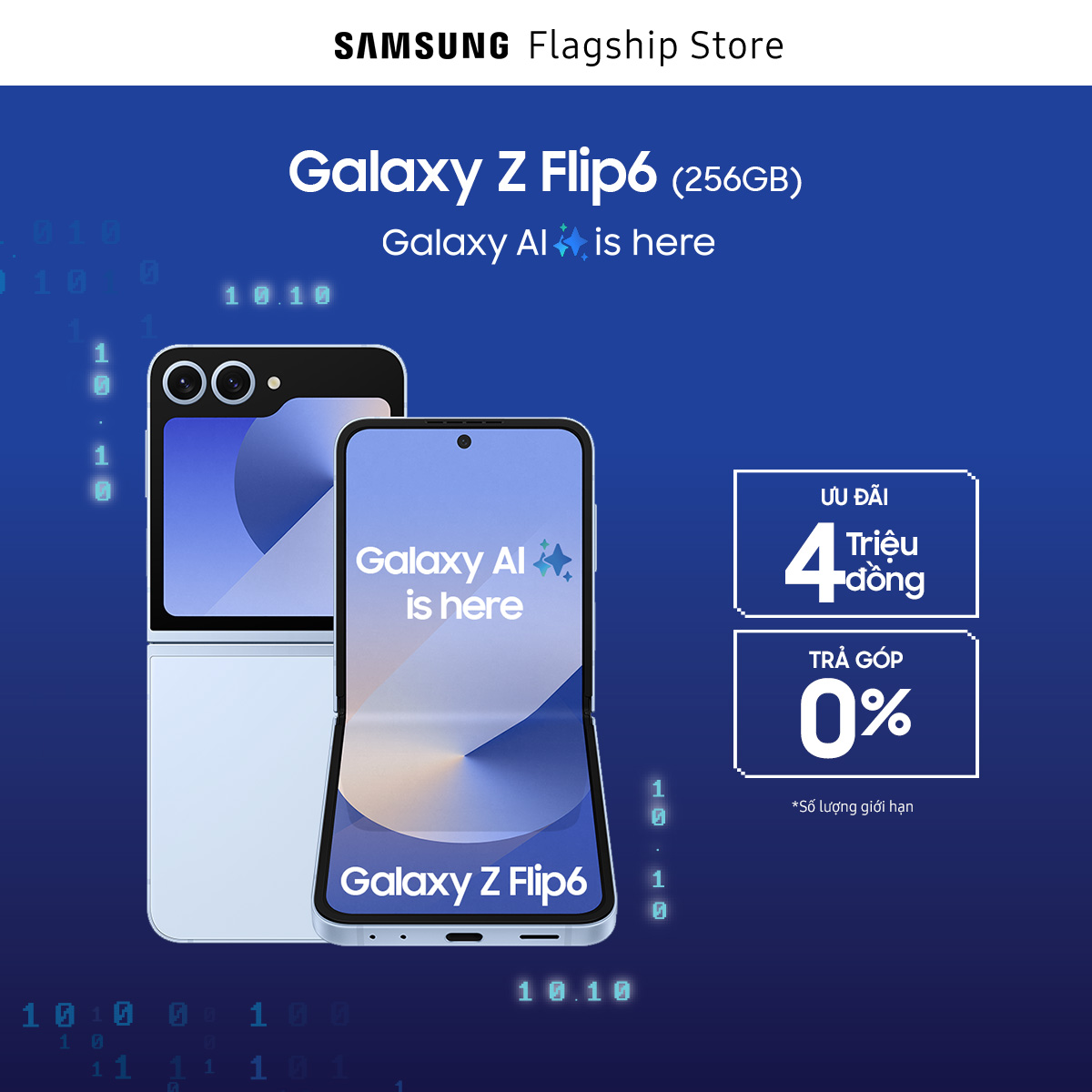 [MEGA SALE TỪ 20H 09.10] Điện thoại Samsung Galaxy Z Flip6, điện thoại AI, pin lớn 4000mAh, Flexcam 50MP
