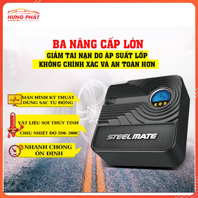 Bơm Lốp ô tô steelmate P05 đồng hồ điện tử tự ngắt - Chính hãng - Bảo hành 6 tháng - Hưng Phát Auto
