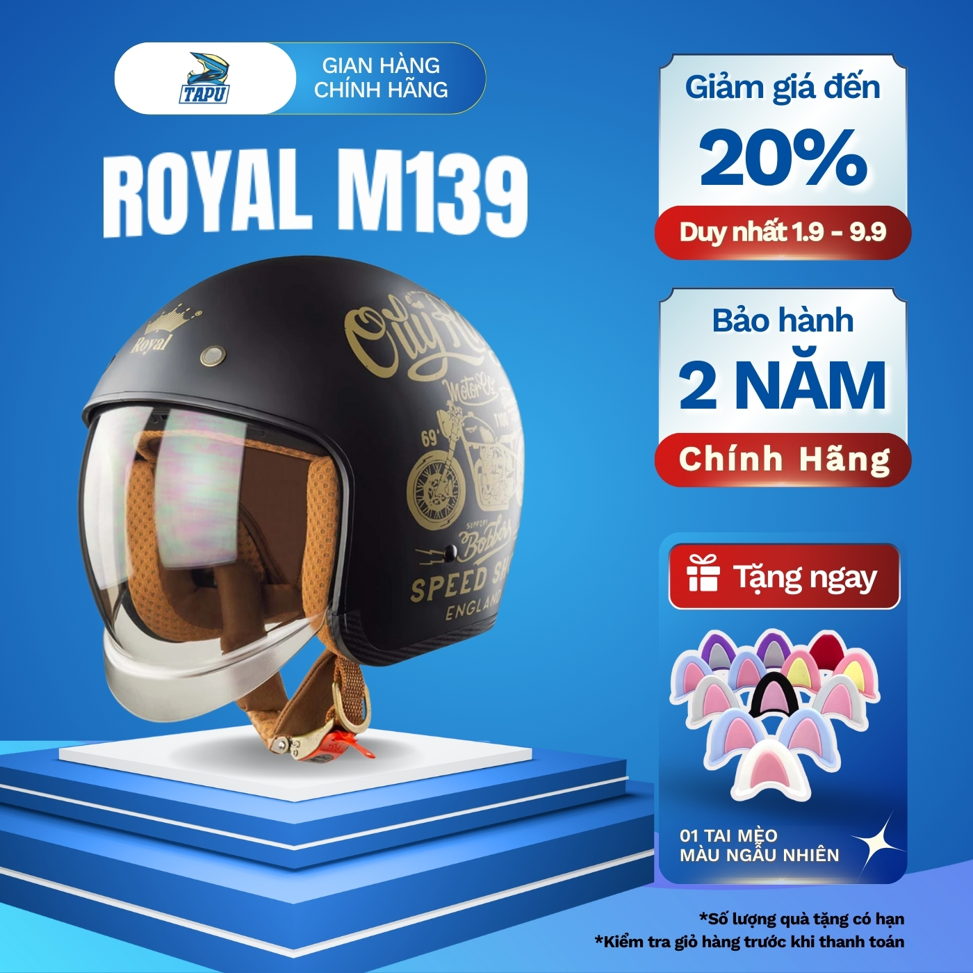 Royal M139 3/4 Hat Genuine Acoustic Glass with Glossy Gold V7 Stamp | Removable Lining, Dustproof and Sunproof, 24-Month Warranty Giá 590,000 Đồng*Miễn phí vận chuyển