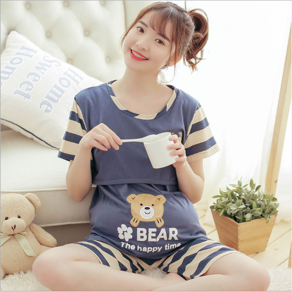 Bộ đồ bầu và sau sinh mùa hè vải cotton co dãn hàng Quảng Châu túi zip xịn