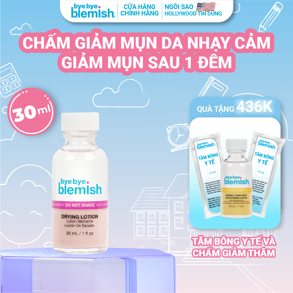 Chấm mụn giảm mụn nhanh sau 1 đêm dành cho mụn trắng, sưng đỏ bye bye blemish original drying lotion 30ml
