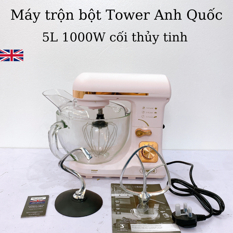 Máy trộn bột tower 5l 1000w - thố thủy tinh cường lực cao cấp