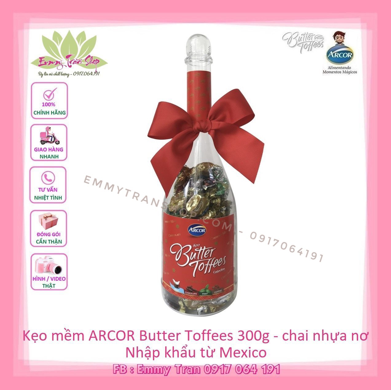 Kẹo mềm arcor butter toffees chai nhựa 300gr mix vị - nhập khẩu mexico