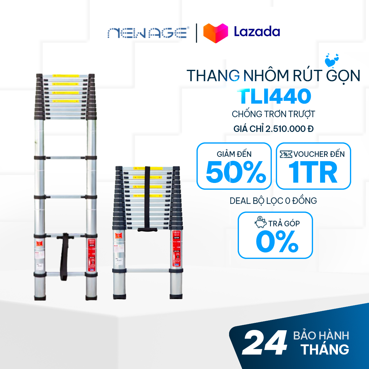 Thang nhôm Fujihome TLI440 rút gọn đa năng chống trượt nhập khẩu Nhật Bản, bảo hành 24 tháng toàn quốc