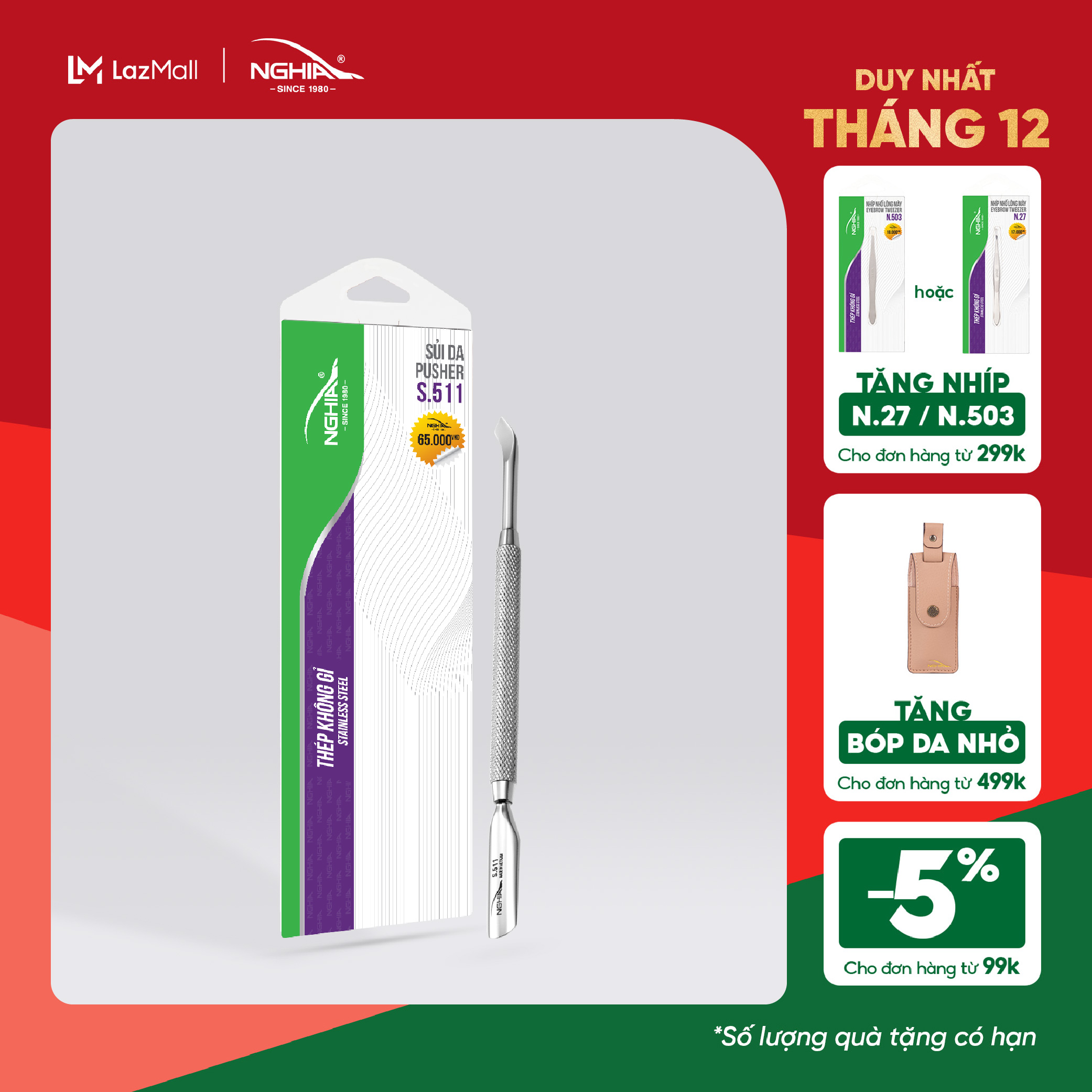  Sủi Da 2 Đầu Thép Không Gỉ KỀM NGHĨA S.511   1 đầu bầu 1 đầu tứ giác nhỏ  