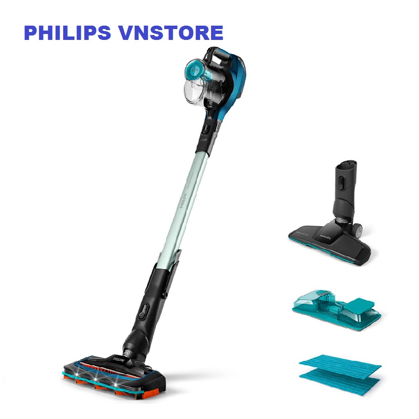 Máy hút bụi không dây dạng cán philips FC6728 Đầu hút xoay 180° 3 trong 1: hút bụi lau sàn và cầm tay 216V lên tới 50 phút