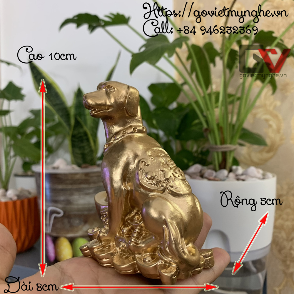 [HCM][Linh vật phong thủy] Tượng đá con chó - tượng con chó trang trí giữ thỏi vàng tài lộc phong thủy - Màu Nhũ Đồng - Cao 10cm