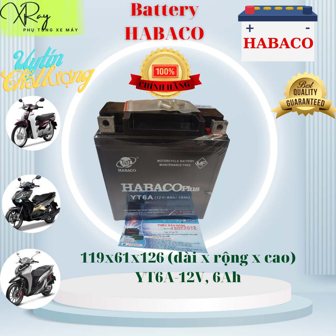 Ắc quy khô xe máy habaco 12v-6ah yt6a dùng cho super dream, wave anpha đời đầu, jupiter, gravita, exciter 135