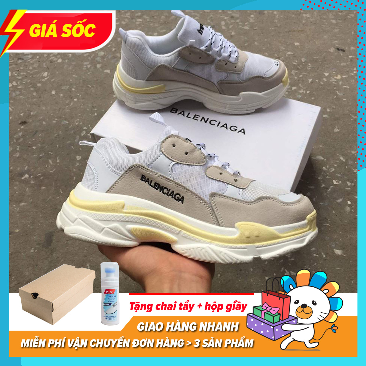 Giày Thể Thao Sneaker Nam Nữ Balenciga TripS Màu Trắng