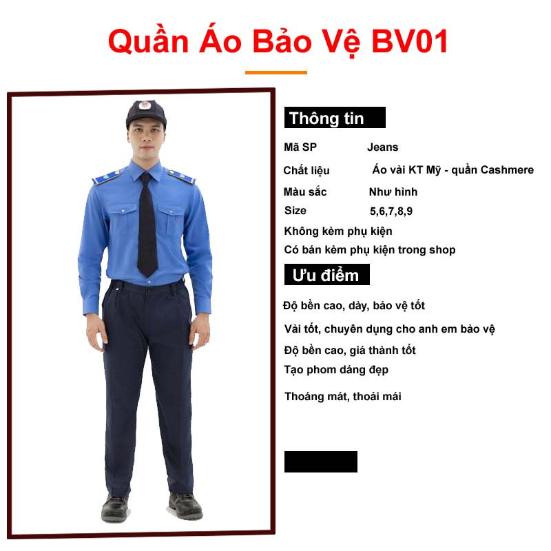 Quần áo đồng phục bảo vệ bv01 - màu như hình - tay dài - không kèm phụ kiện