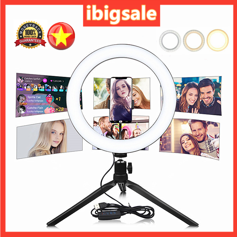Đèn livestream 26CM bán chạy nhất Đèn LED vòng trònp, Đèn LED phát trực tiếp 10 inch Đèn LED chụp ảnh tự sướng Đèn trang điểm Vòng chiếu sáng, Giá đỡ máy tính để bàn Video chụp ảnh Studio Chân máy