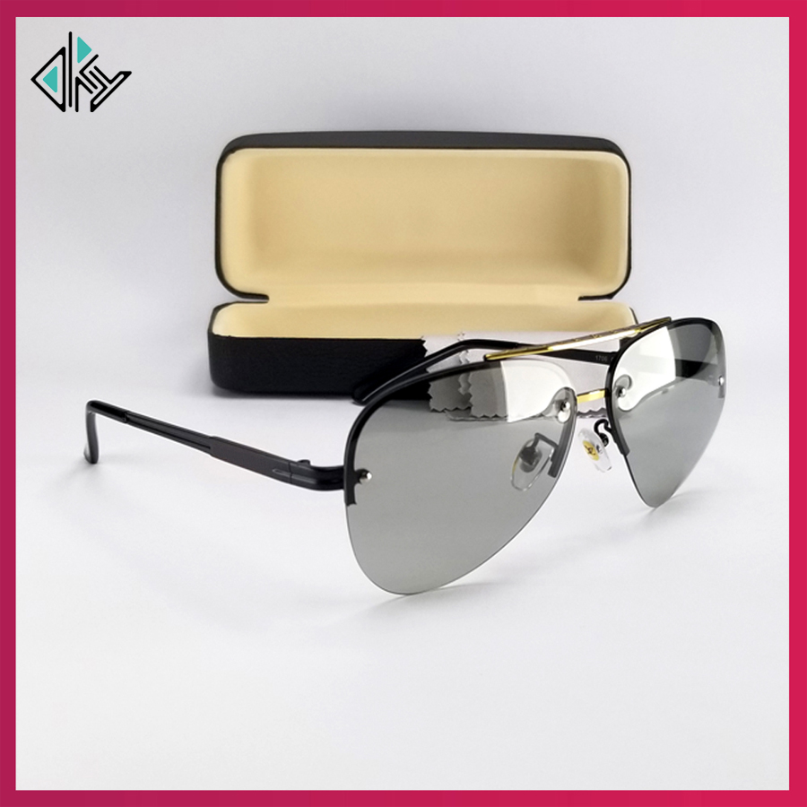[HCM]Kính mát nam đổi màu tròng Polarized trong suốt phân cực chống nắng chống tin UV. Gọng kính kim loại nhẹ không gỉ - Form mắt kính nam phi công ôm mắt ngăn gió ngăn bụi bảo vệ mắt râm và mát mắt