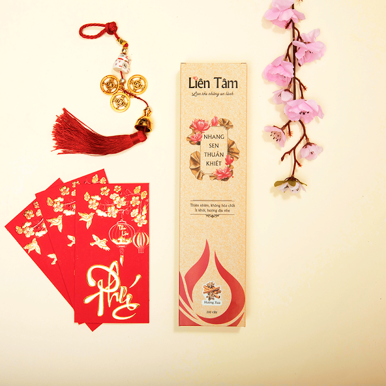 Nhang sen hương xưa liên tâm 29cm 200 cây - ít khói 100% từ quế hồi thiên nhiên