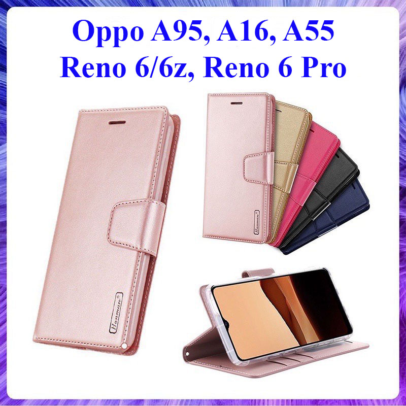 Bao da dạng ví oppo a95, oppo a16, oppo a55, oppo reno 6, oppo reno 6z, oppo reno 6 pro có nắp gập, ngăn đựng thẻ atm tiền tiện lợi, hiệu hanman cao cấp