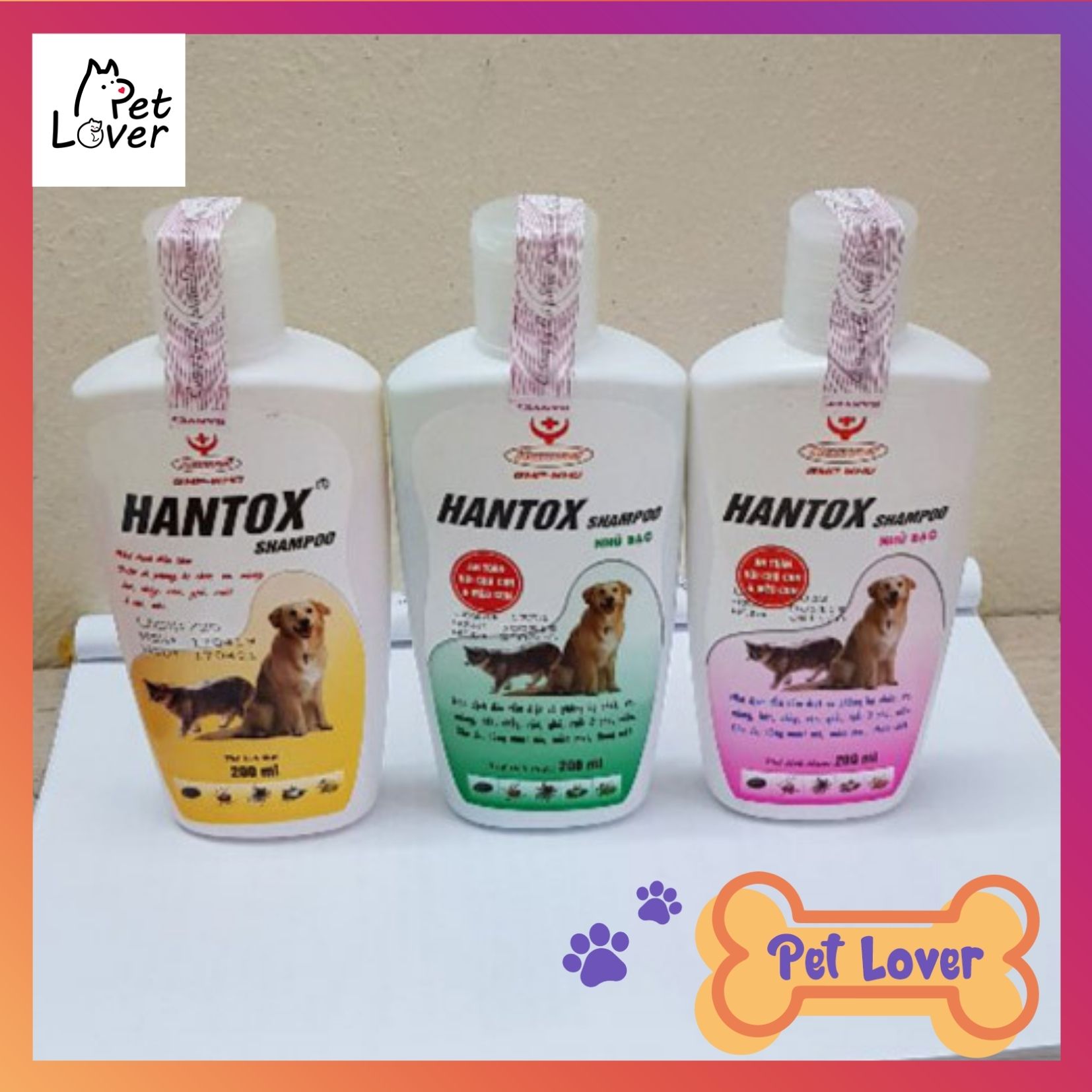 Sữa tắm hantox, sữa tắm trị ve rận cho chó mèo, trị sạch ve rận, lấy sạch vi khuẩn và chất bẩn trên lông thú cưng, chai 200ml,  hàng chính hãng, tem mác đầy đủ - Petlover