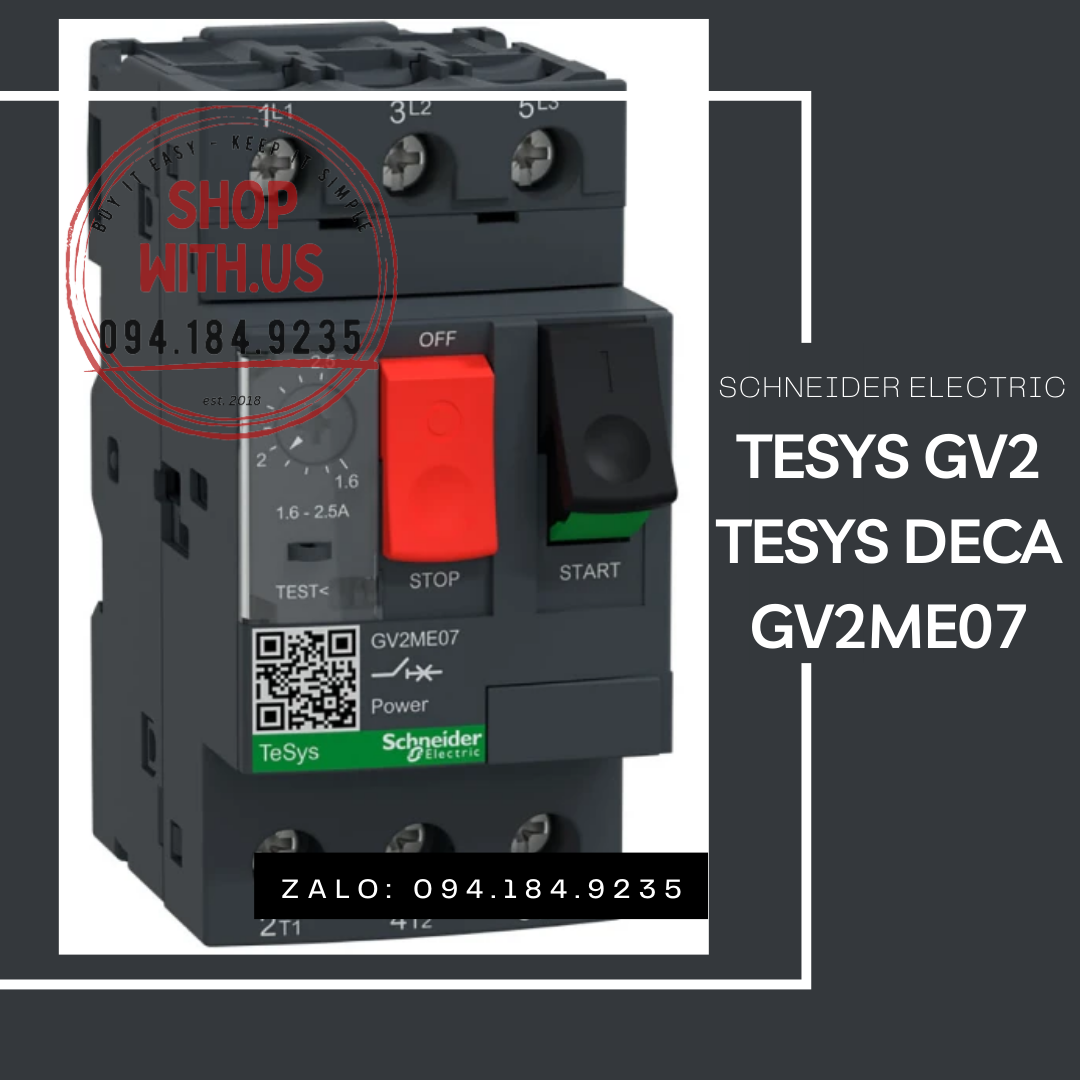 Cầu dao bảo vệ động cơ schneider gv2me07 - cb bảo vệ động cơ 3 cực schneider - gv2me07 schneider 1.6-2.5a - 3p - 690v