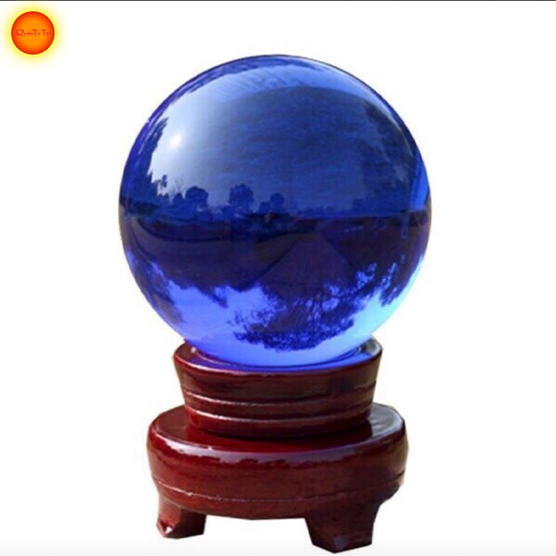 Qủa cầu pha lê, quả cầu phong thủy, kích tài lộc, hóa giả hung sát. Màu xanh dương, Size 10 cm