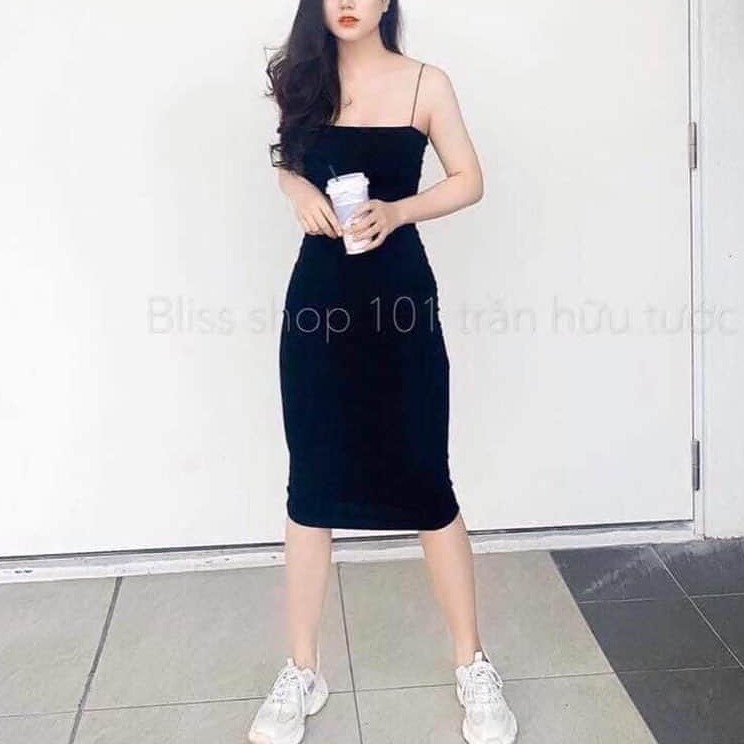 Đầm Body 2 Dây Mảnh Ôm Dáng Chất Thun Dày Dặn